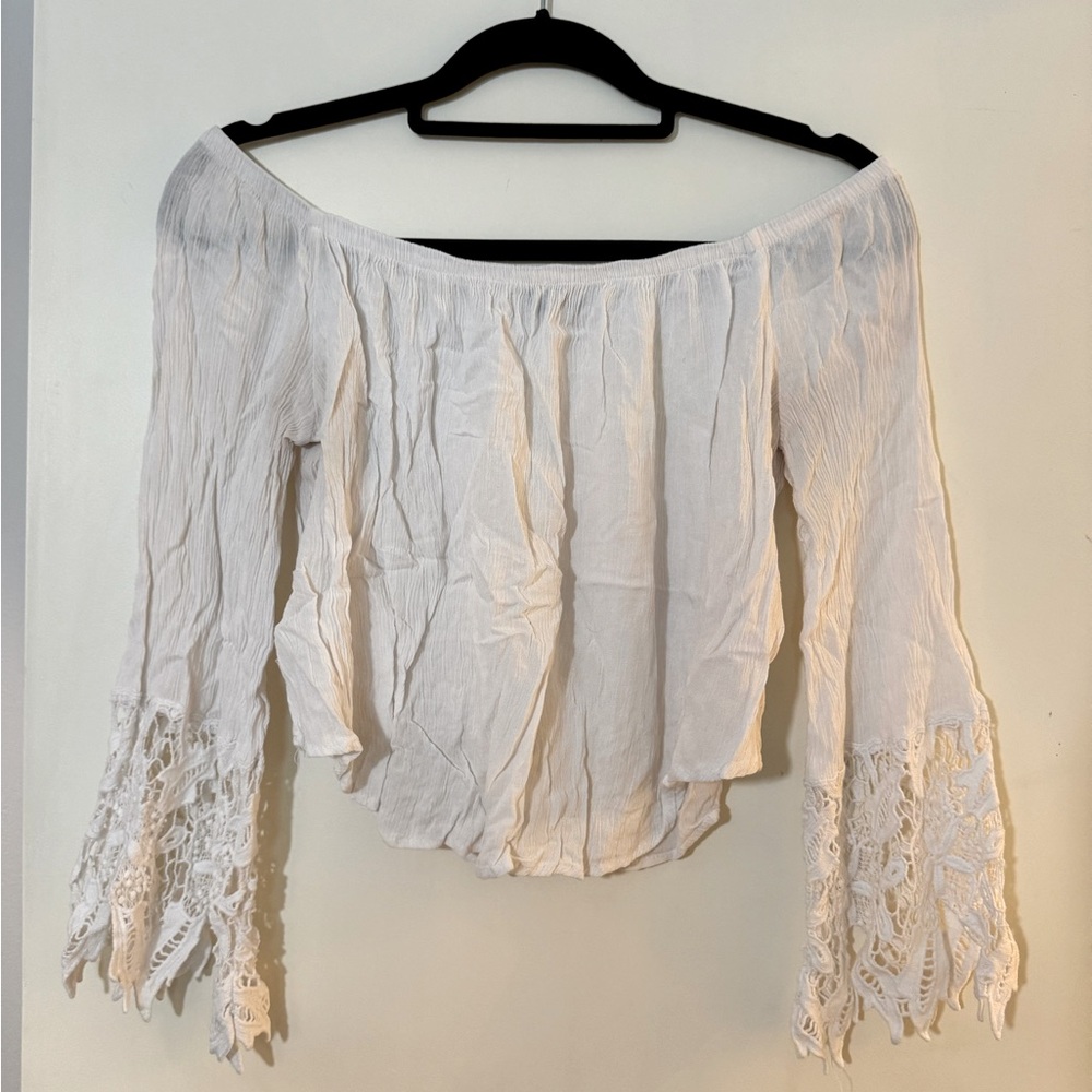 White Off-Shoulder Lace Trim Top Size Medium